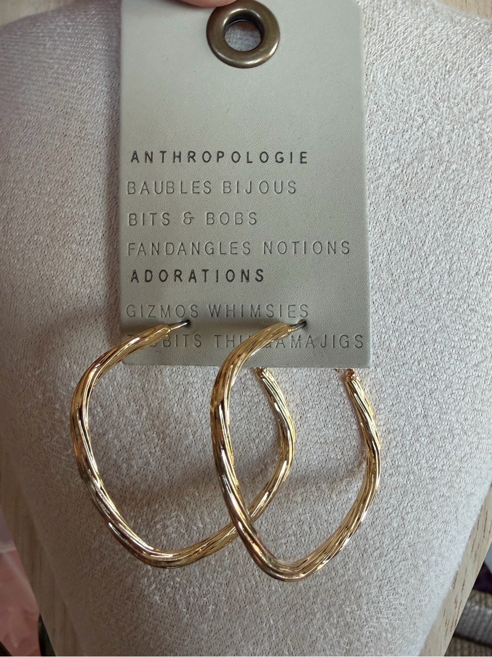 Anthropologie 14K Gold Plated Textured Gold Wave Hoop Earrings, NWT